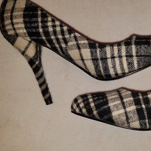 plaid black and white shoes